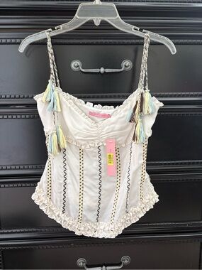 NWT Gianni Bini White Silk Tassel Top